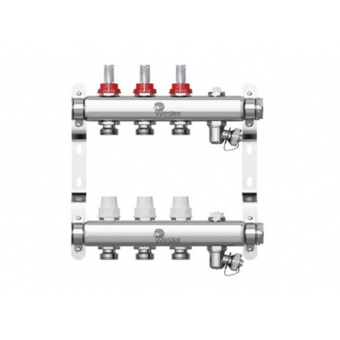 Коллектор нерж. Wester 1'-3/4 в сборе с расходомерами на 3 выходов