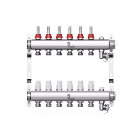 Коллектор нерж. Wester 1'-3/4 в сборе с расходомерами на 6 выходов